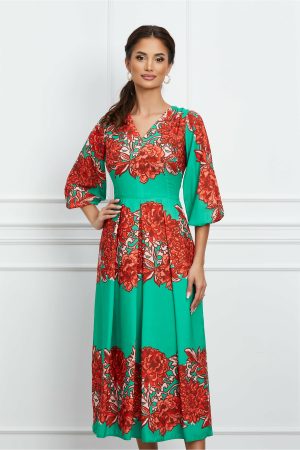 Rochie Moze verde cu imprimeu floral orange 1