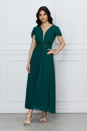 Rochie Moze verde lunga cu paiete in talie 1