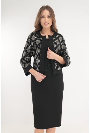 Rochie neagra cu buline argintii si aspect de costum 1