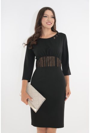 Rochie neagra cu insertii din brocart auriu in talie 1