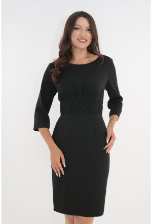 Rochie neagra cu insertii din brocart cu glitter in talie 1