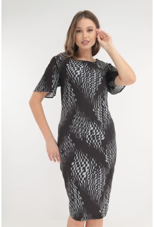 Rochie neagra cu print abstract gri 1