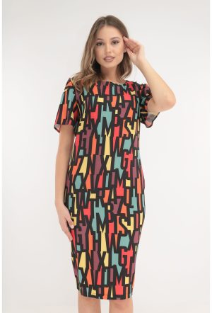 Rochie neagra cu print abstract multicolor 1