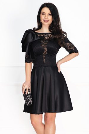 Rochie neagra de ocazie in clos cu funda pe umar 1