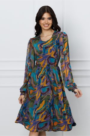 Rochie Oana mov cu imprimeuri galbene 1