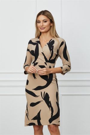 Rochie Olivia bej cu imprimeu negru 1