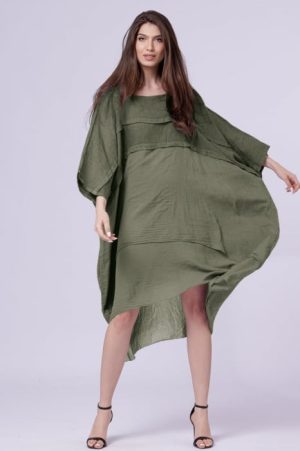 Rochie oversize, kaki, din in si batist de bumbac 1