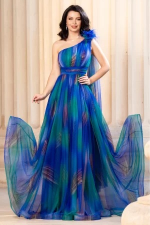 Rochie pretioasa Josephine cu imprimeu in culorile paunului 1