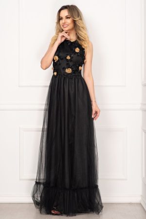 Rochie Pretty Girl de ocazie lunga din tul cu flori 3D la bust 1