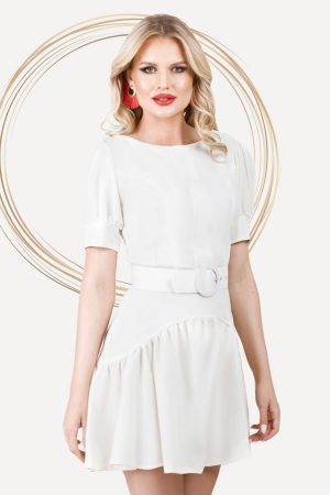 Rochie Pretty Girl de vara scurta ecru din in cu volanas 1
