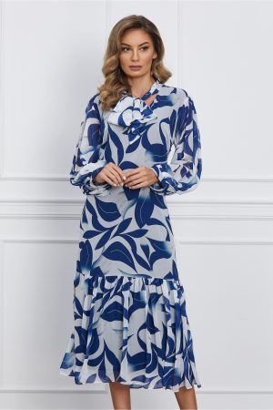 Rochie Ramona alba cu imprimeu albastru 1