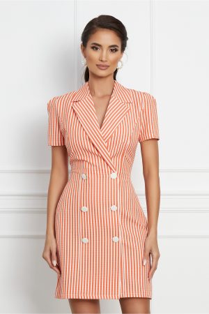 Rochie Rebeca tip sacou cu dungi orange 1