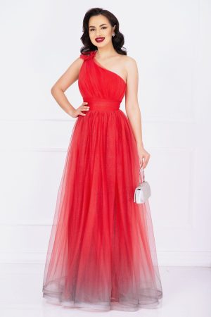 Rochie rosie de nasa Kendra lunga in degrade eleganta din tulle cu floare 3D 1