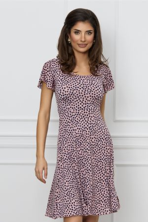 Rochie Simona roz cu imprimeuri bleumarin 1