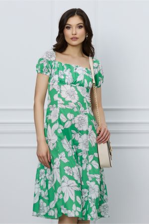 Rochie Simona verde cu imprimeu floral alb 1