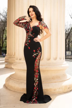 Rochie sirena de seara Anelisse eleganta cu trandafiri brodati 1