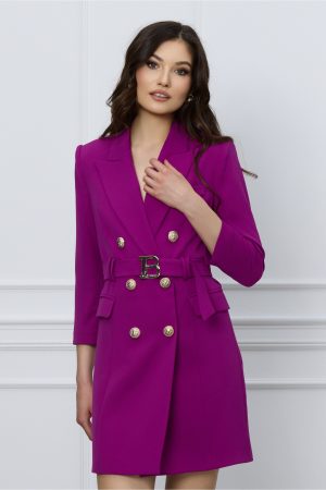 Rochie Sonia magenta tip sacou cu cordon in talie 1