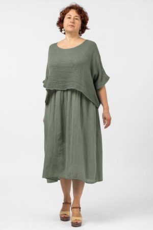 Rochie suprapusa cu bluza plasa, din bumbac, kaki 1