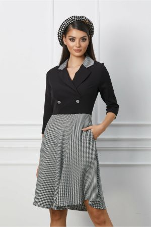 Rochie Tessa neagra cu imprimeu pepit 1