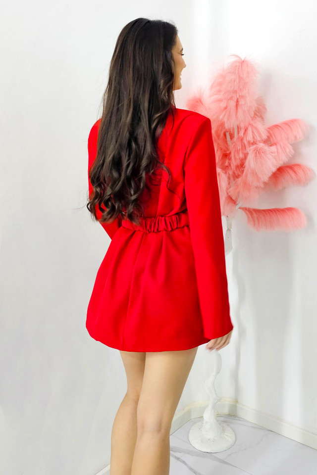 Rochie tip sacou Daniela, decolteu amplu si curea cu detaliu floral oversize, Rosu, Marime S/M 5