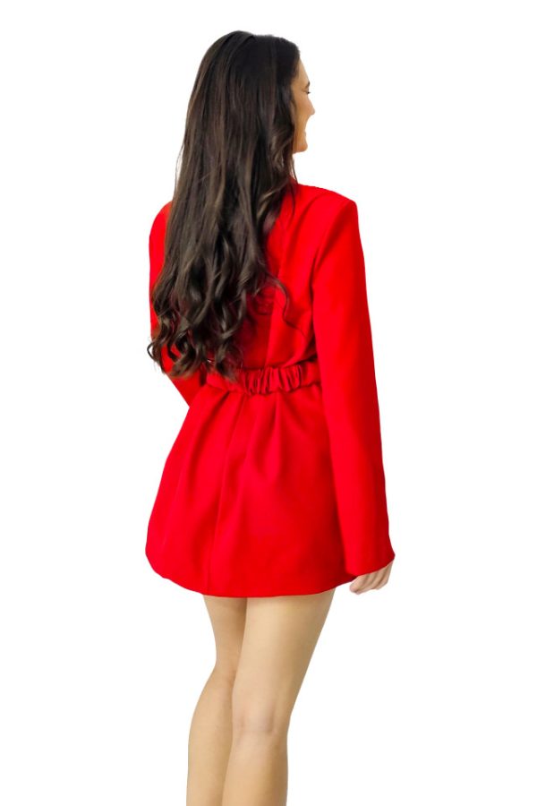 Rochie tip sacou Daniela, decolteu amplu si curea cu detaliu floral oversize, Rosu, Marime S/M 7