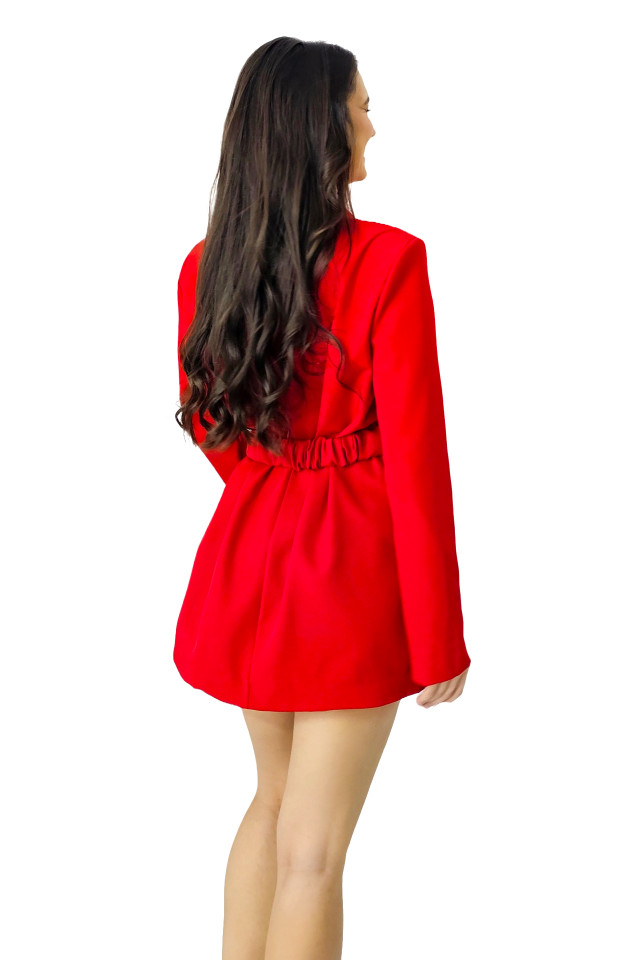 Rochie tip sacou Daniela, decolteu amplu si curea cu detaliu floral oversize, Rosu, Marime S/M 7