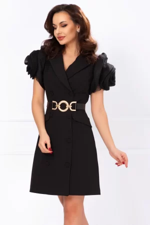 Rochie tip sacou neagra cu trandafiri stilizati 1