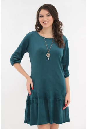 Rochie turcoaz din catifea cu volanas la tiv 1