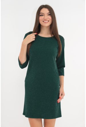 Rochie verde-smarald cu fir stralucitor discret 1