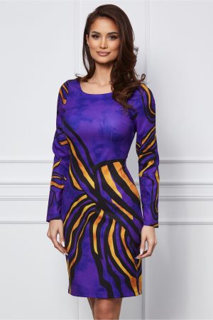 Rochie Zora mov cu imprimeuri galbene 1