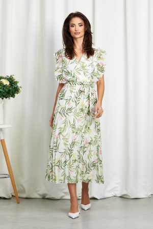 Rochie Judy Alb Verde Floral 1