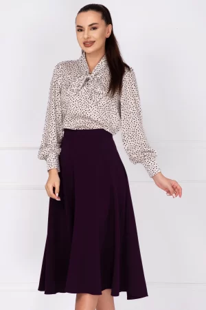 Bluza dama eleganta alba cu buline si guler tip esarfa