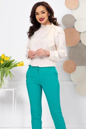 Bluza dama eleganta crem din voal cu funda stilizata