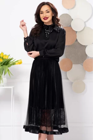 Bluza dama eleganta din voal negru cu guler din organza