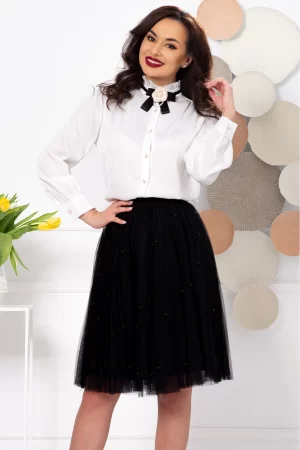 Bluza dama eleganta ecru cu guler cret si floare detasabila