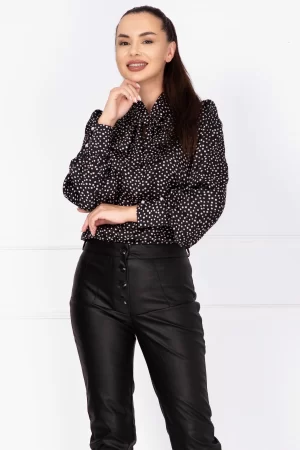 Bluza dama eleganta neagra cu buline si guler tip esarfa