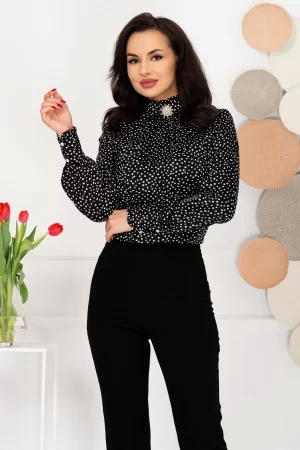 Bluza dama eleganta neagra InPuff cu buline albe