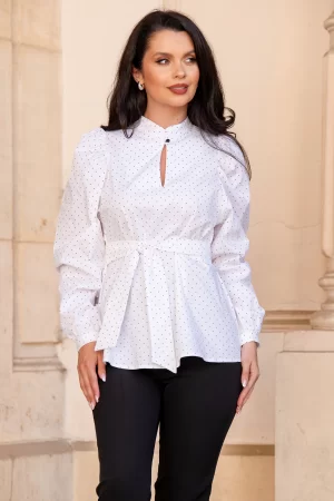 Bluza dama office InPuff din bumbac alb cu buline