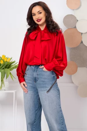 Bluza dama oversize rosie cu maneca fluture