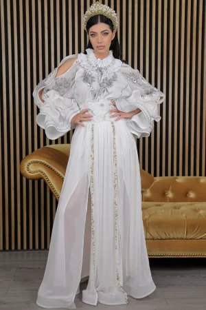 Bluza eleganta Seara de Argint cu maneci din borangic si perle aplicate manual