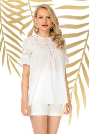 Bluza Pretty Girl lejera alba cu broderie englezeasca