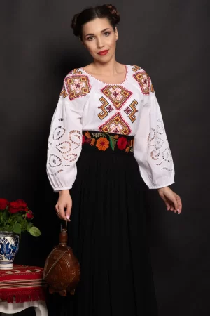 Brau dama traditional Mioara cu flori brodate