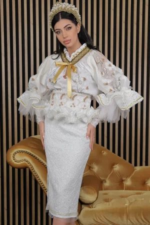 Brâu elegant Rouă de Lumină cu perle cusute manual