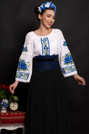 Brau traditional Cer Instelat albastru cu dantela si banda din catifea Legendaria by Venezia