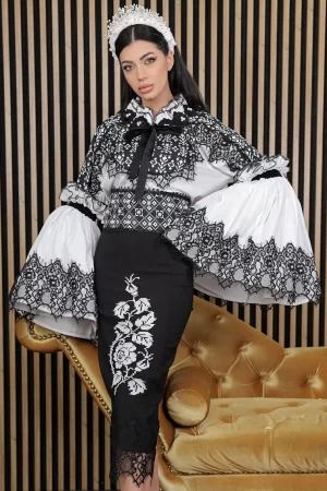 Brau traditional cu imprimeu ecru digital