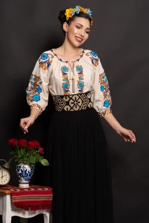 Brau traditional dama Anuska cu broderie bej