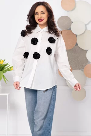 Camasa Rosalia oversize alba cu trandafiri 3D