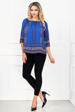 Compleu casual Melody cu bluza albastra si imprimeu floral By InPuff