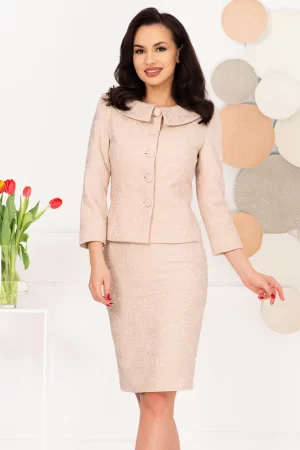 Compleu elegant nude din brocard texturat