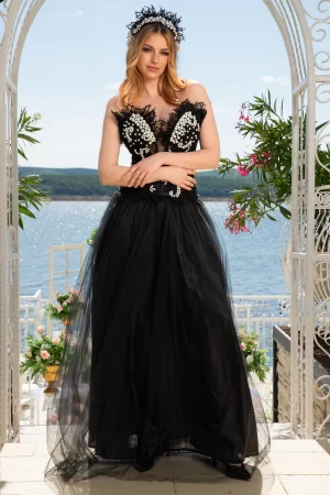 Corset Lacrima de Perla cu broderii din organza dantelate si perle cusute manual